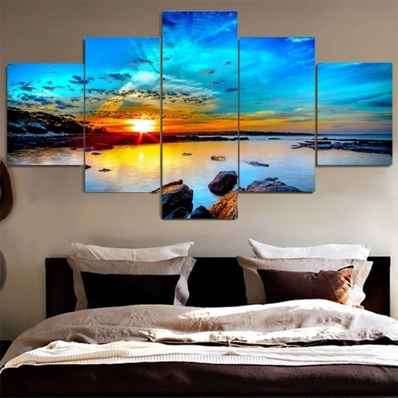 World Map Canvas Painting Flowers Landscape 5 Panel Poster Living Room Bedroom Decoration Art Prints Home Decor Wall Pictures