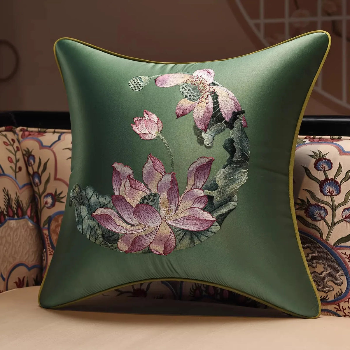 New Chinese Style Embroidered Bird Cushion Cover Living Room Sofa Waist Pillow Luxurious Classical Bed Head Silk Pillowcase