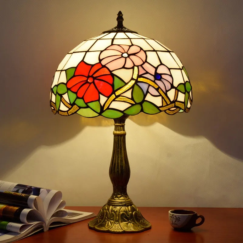 30CM American Tulip Table Lamp Tiffany Style Stained Glass Welding Art Gift Living Room Feeding Night Light Rustic 110V 220V