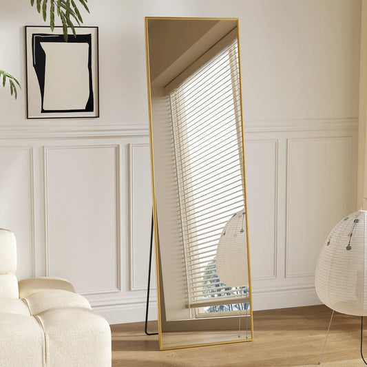JHK Full Length Mirror with Stand 56"x15" Floor Mirror with Aluminum Alloy Frame Body Wall-Mounted Mirrors For Bedroom Bathroom