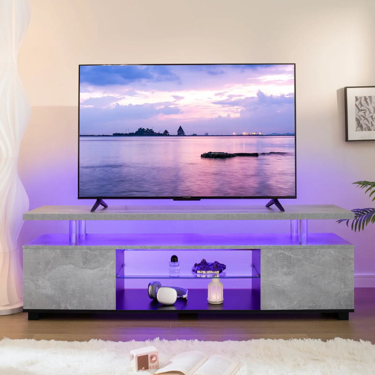Cubehom TV Entertainment Center LED TV Stand, Gaming Center for 50 inch TV, Modern TV Stand with Storage, TV Console for Gaming