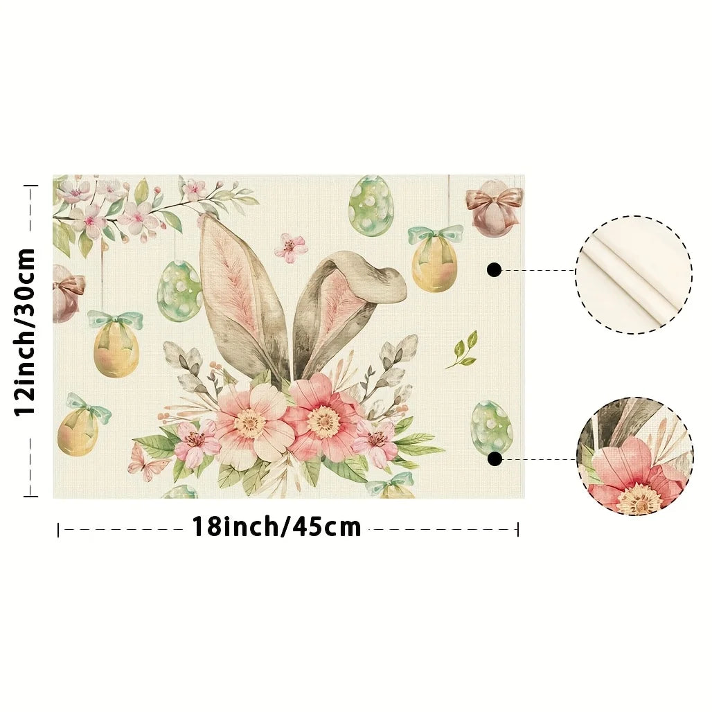 4/6pcs Set Easter Watercolor Rabbit Ears Colorful Egg Flower Butterfly Spring Placemats Suitable for Home Kitchen Party Indoor a