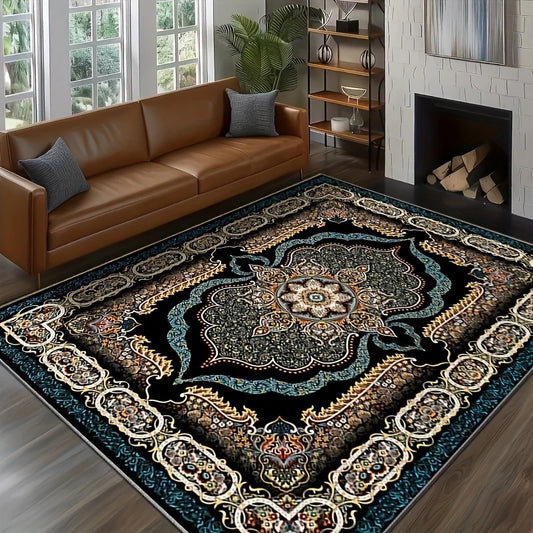 VIKAMA Vintage Persian Area Rug, Non-Slip Washable Oriental Carpet, Traditional Medallion Print Floor Mat for Living Room Bedroo