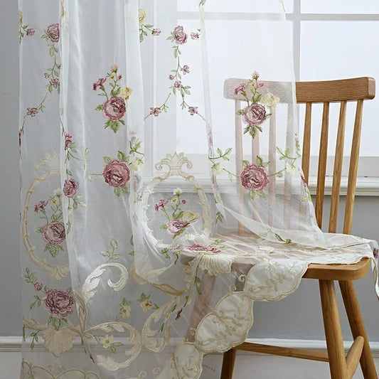 1PC French Luxury Velvet Tulle Curtains For Bedroom Flower Embroidered Tulles for Living Room Window Villa