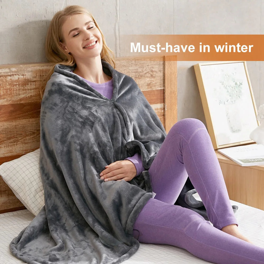 Coral Velvet Heating Blanket, 3 Heat Levels, Fast Heating USB Heating Shawl, 9 Heated Zones, Portable Thermal Blanket for Winter