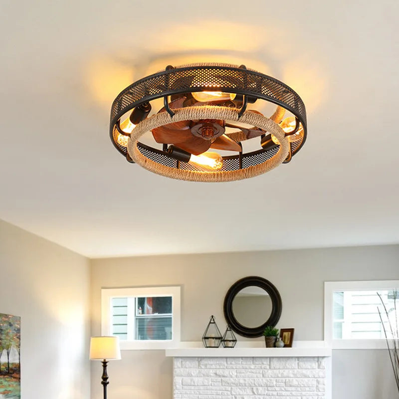 50CM Wrought Iron Ceiling Fan Light E27 ABS Fan Blade Electric Fan Invisible Bedroom Lamps Indoor Lighting Household Ceiling Fan