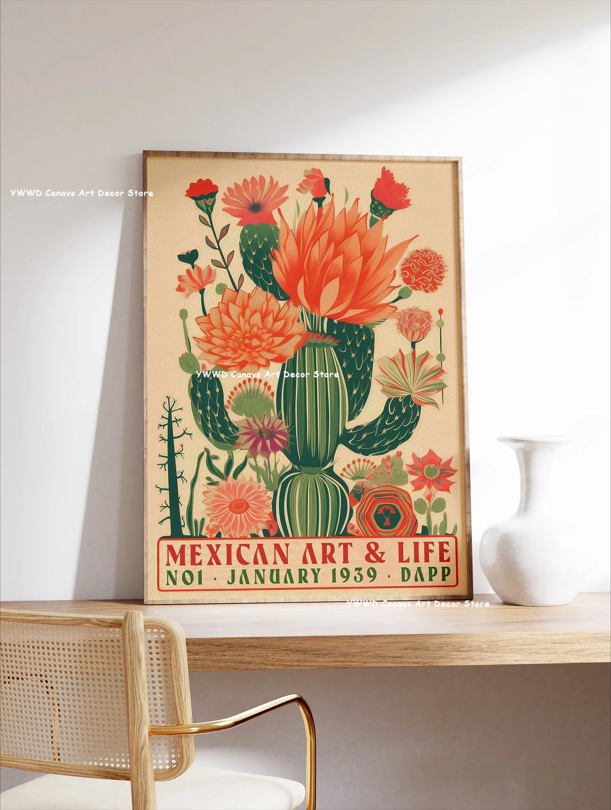 Bohemian Cactus Desert Canvas Poster Mexico Smallest Architectural Artwork Western Plant Wall Art Print for Modern Home Decor