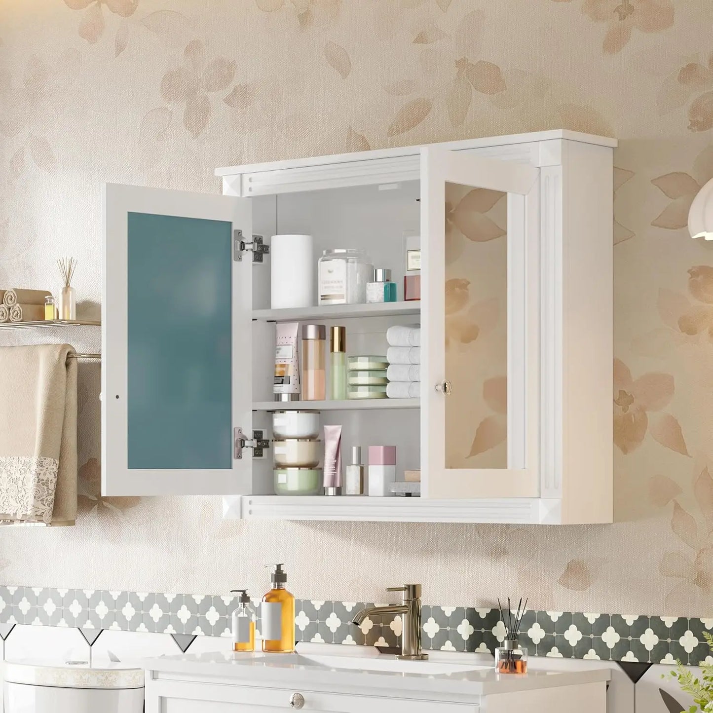 Bathroom Medicine Cabinet with Mirror Door & Adjustable Shelves, 36" x 28" Wall Mounted Bathroom Storage Cabinet, Customized