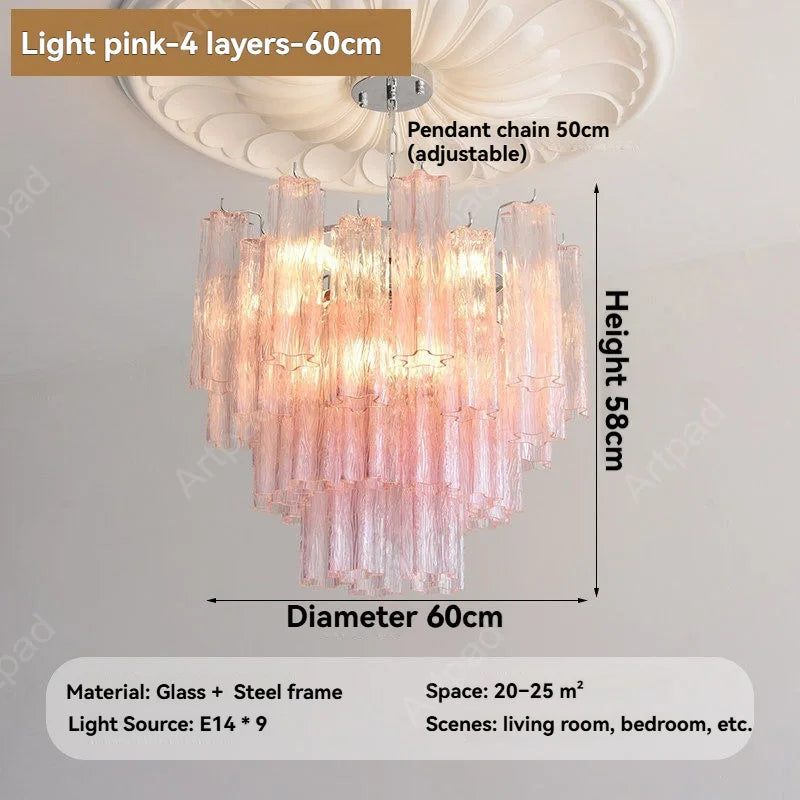 Round Murano Glass Chandelier Crystal Tube LED Ceiling Light for Living Room Dining Room Bedroom Luxury Modern Home Decor Lamp