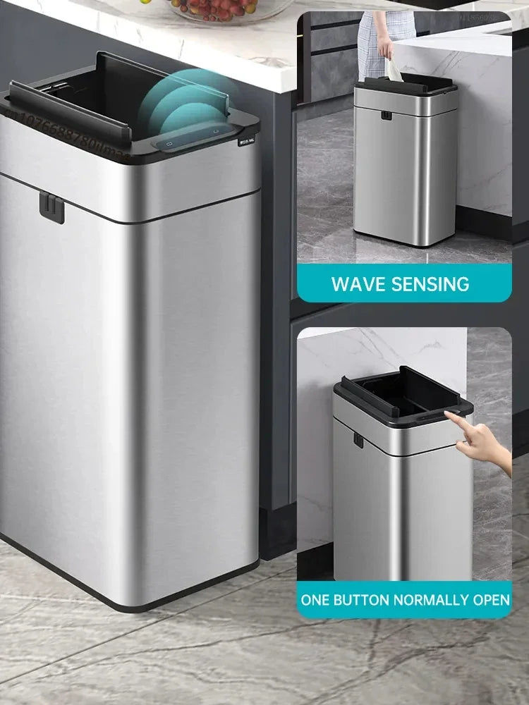 Smart Trash Can 20 30 40 50 60 Liters Wastebasket Large Kitchen Garbage Cube Home Automatic Stainless Steel Garbage Bin Dustbin