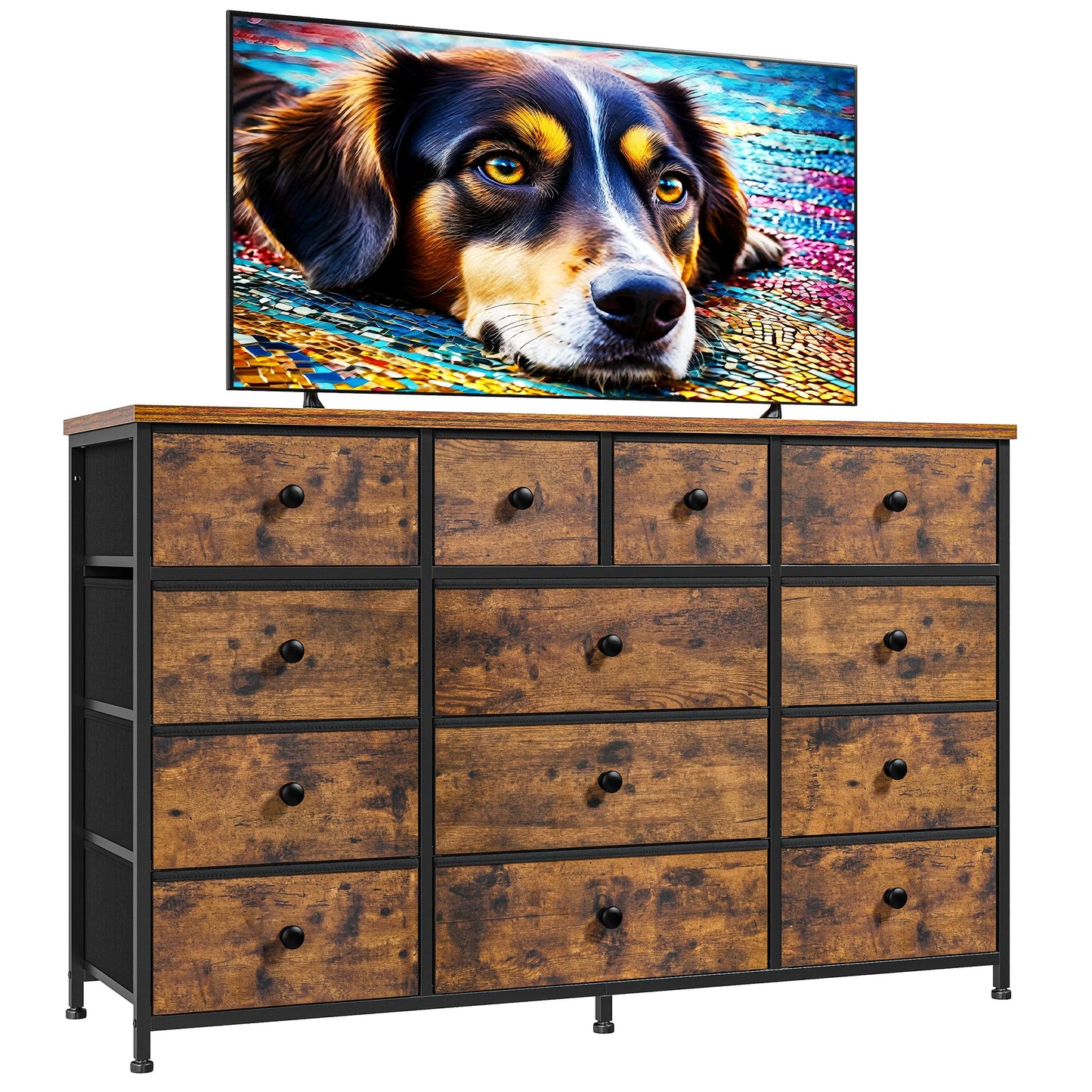 EnHomee 47 Inch Wide 13 Dresser with Fabric Drawer and Wood Top, TV Stand for Bedroom Living Room Hallway or Apartment