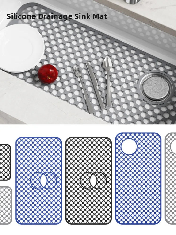 Kitchen Sink Silicone Mat Anti-Scratch Honeycomb Pad Dishwashing Basin Hollow Bottom Draining Pad Non-Slip Sink Mat