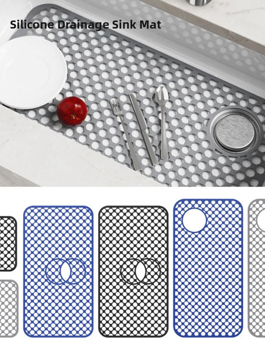 Kitchen Sink Silicone Mat Anti-Scratch Honeycomb Pad Dishwashing Basin Hollow Bottom Draining Pad Non-Slip Sink Mat