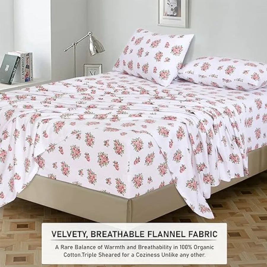 Flannel Sheets Size - 100% Cotton Double Brushed Size Sheets Set - Deep Pockets 16 Inch Bed Sheets - All Seasons Breathable and