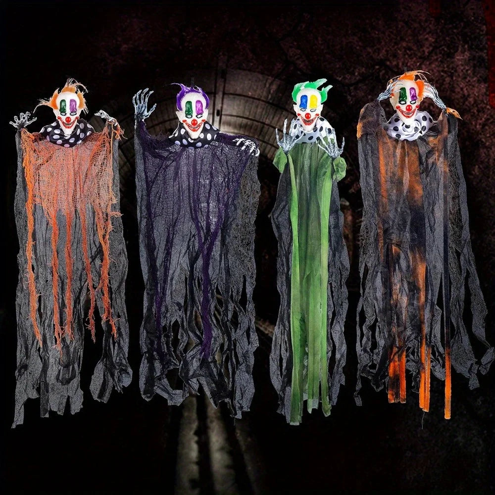 4 Pcs 29 inch Hanging Clown Halloween Decorations Outdoor Props Front Porch Party Supplies Garden Yard Lawn Scary Horror