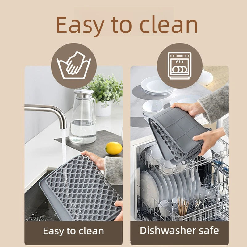 Extra Large Double-Layer Dish Drying Mat for kitchen Counter Silicone Non-Slip Drainer Pad for Sink Coffee Machine Drying Rack