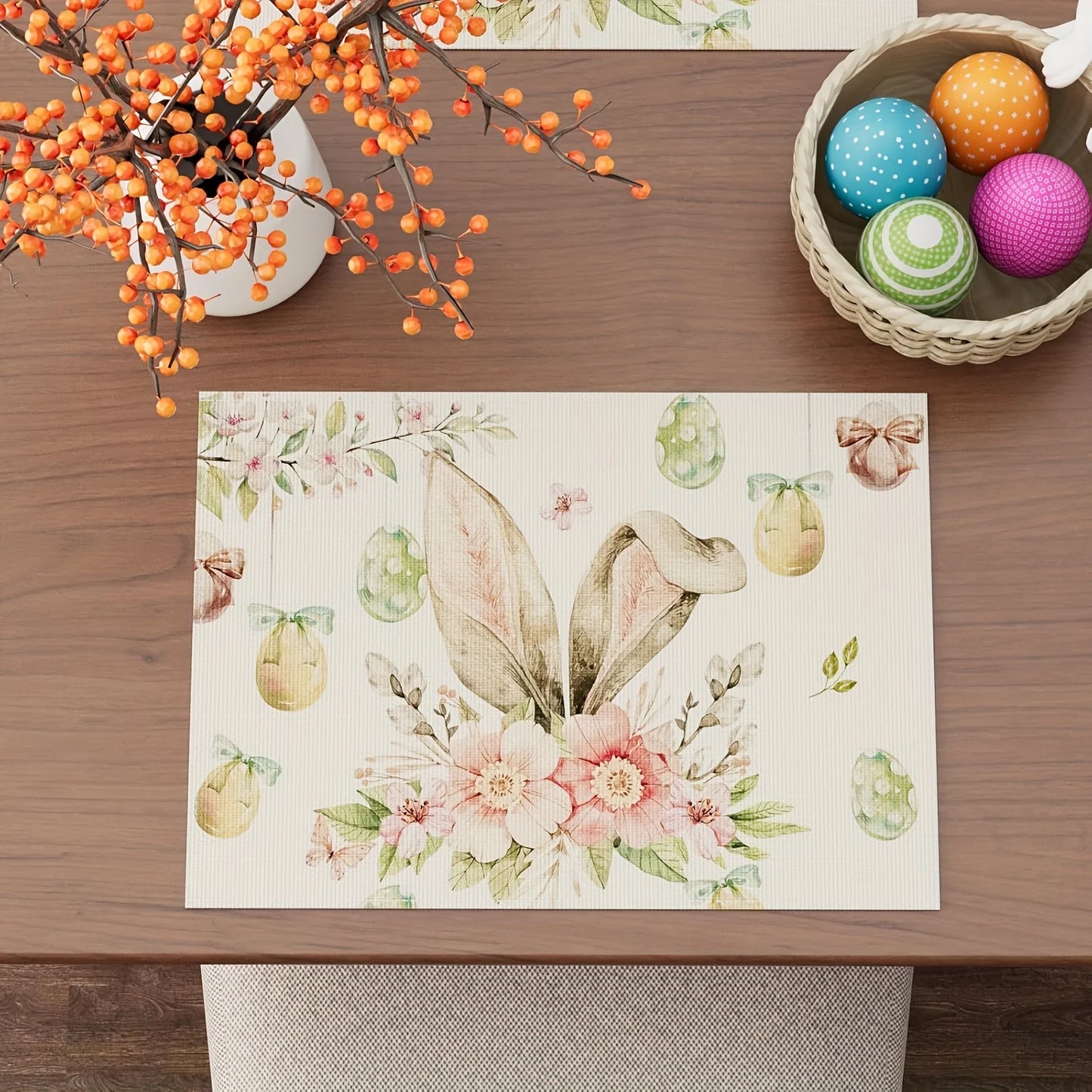 4/6pcs Set Easter Watercolor Rabbit Ears Colorful Egg Flower Butterfly Spring Placemats Suitable for Home Kitchen Party Indoor a