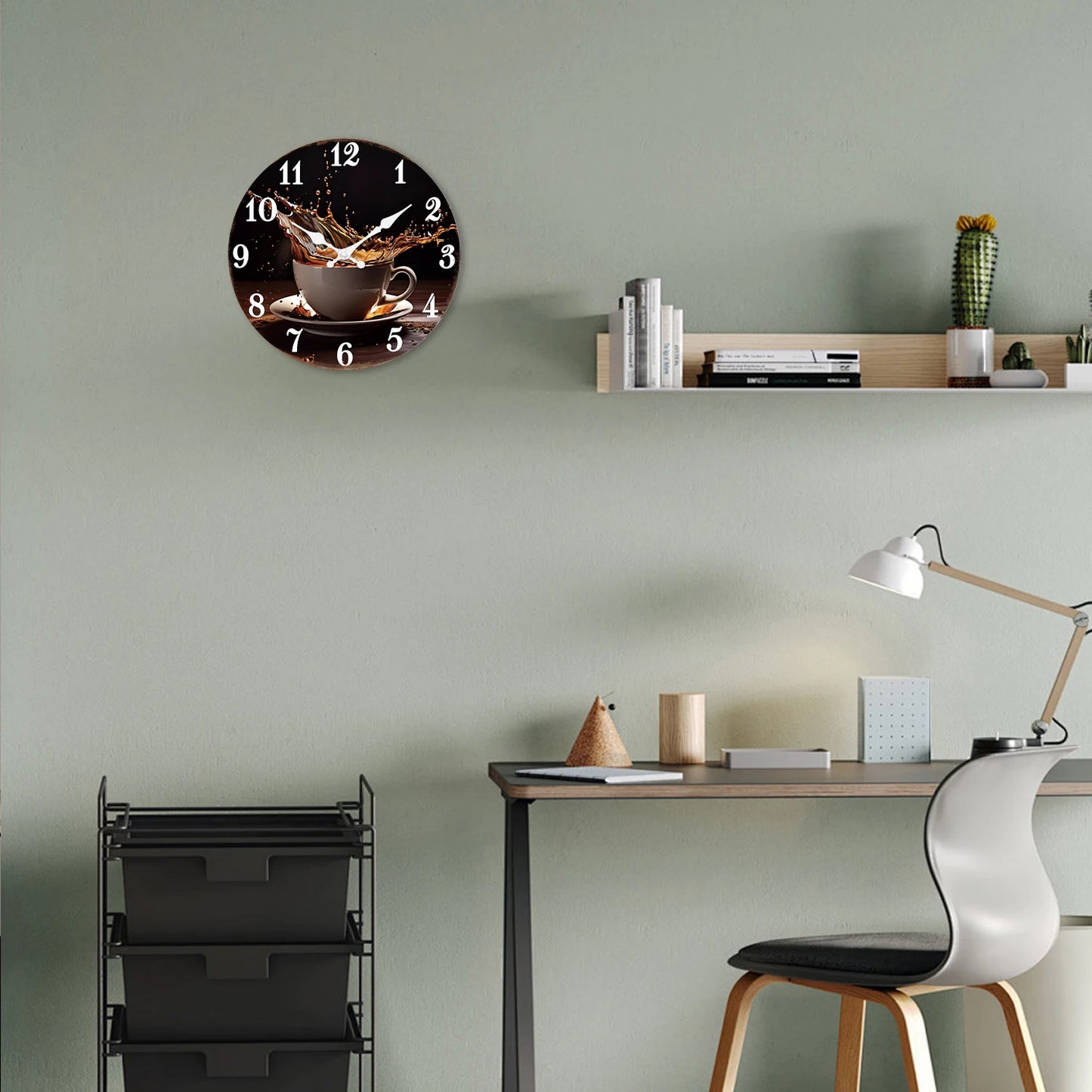 A Stylish Modern Coffee Cup Splash Wooden Wall Clock for Living Room, Bedroom, Kitchen, Home Decoration, Silent Quartz Clock, Holiday Gift, 10 Inches, 12 Inches (No Battery)