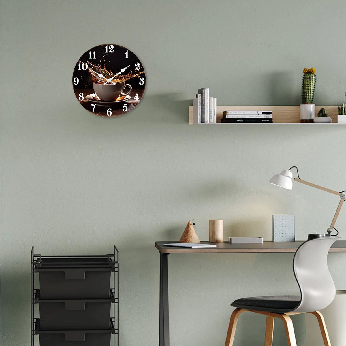 A Stylish Modern Coffee Cup Splash Design Wooden Wall Clock for Living Room, Bedroom, Kitchen, Home Decor, Silent Quartz Clock, Holiday Gift, 10 Inches, 12 Inches, 14inch, 16inch (Battery Not Included)