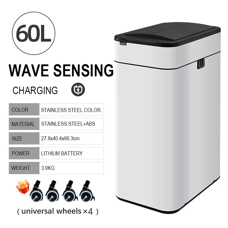 Smart Trash Can 20 30 40 50 60 Liters Wastebasket Large Kitchen Garbage Cube Home Automatic Stainless Steel Garbage Bin Dustbin