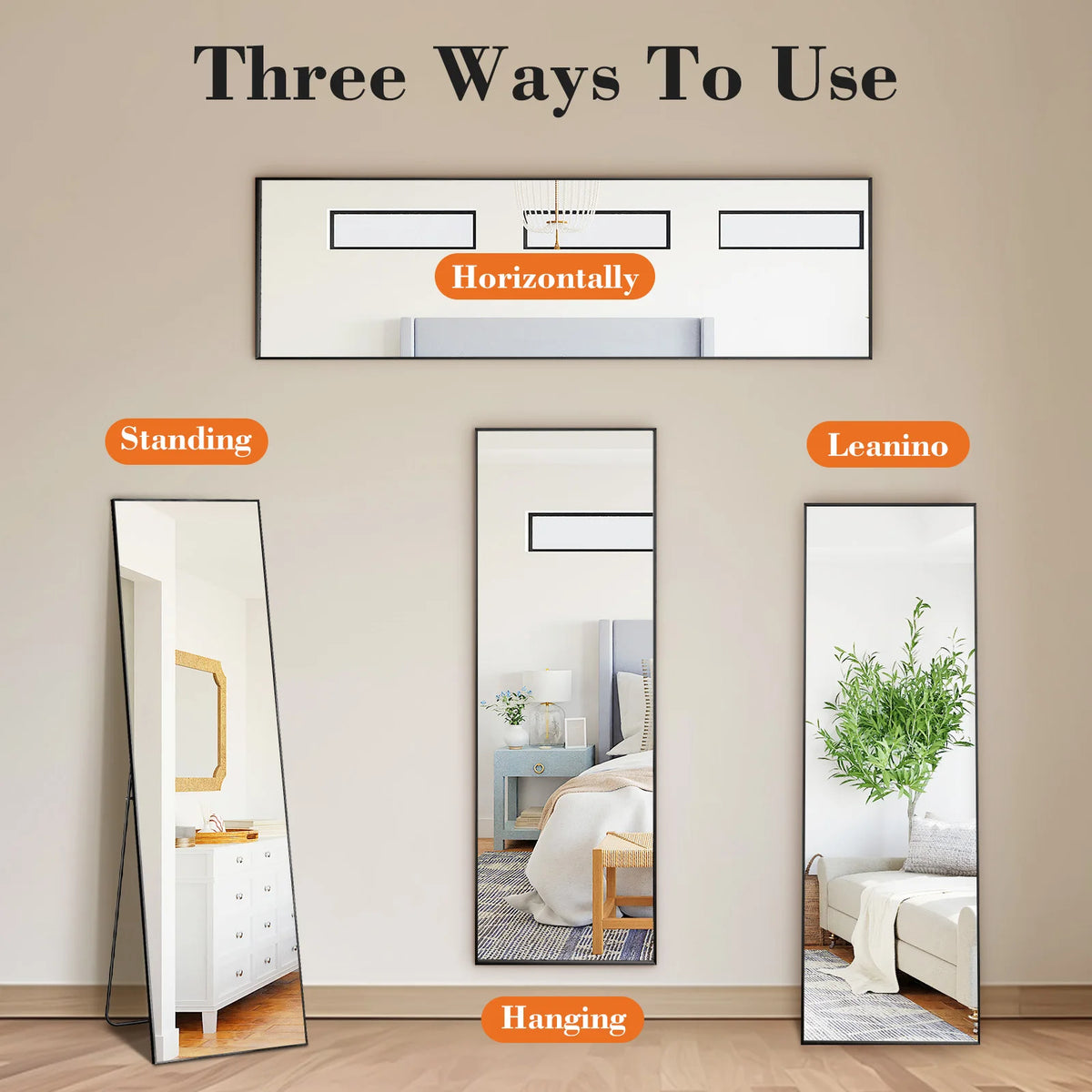 JHK 64"x21" Full Body Wall Mirror Standing Hanging or Leaning Wall-Mounted Mirrors with Stand Aluminum Alloy Frame Living Room