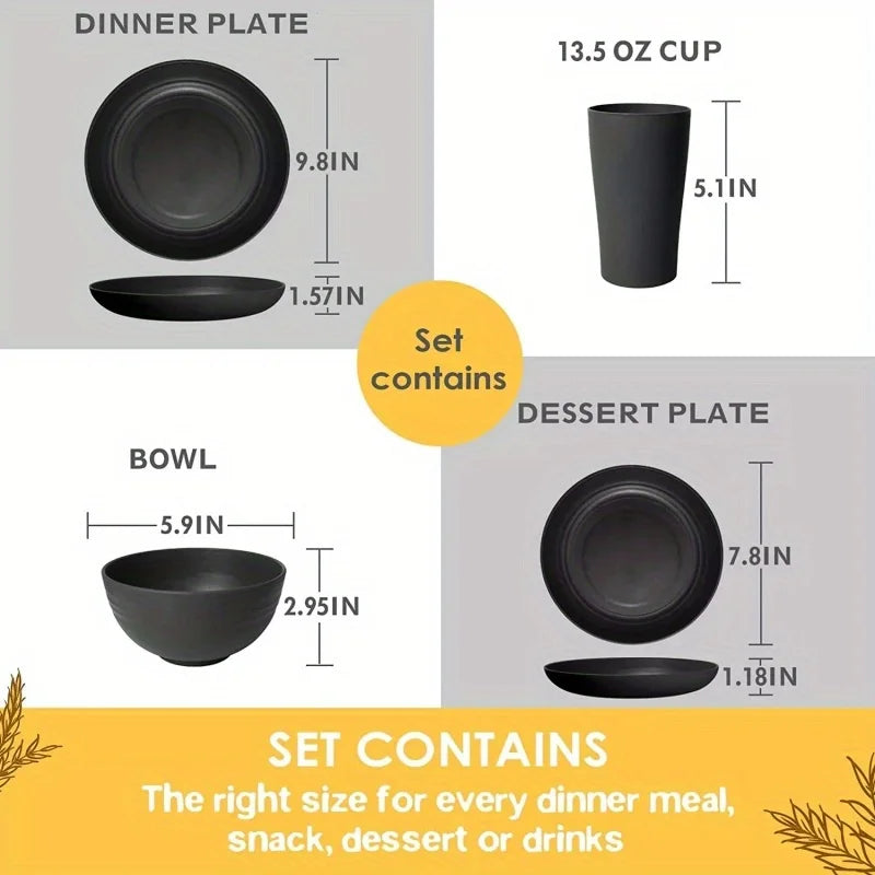 32Pcs,wheat straw tableware sets, non-breakable, suitable for dishwashers and refrigerators, for both home and outdoor use