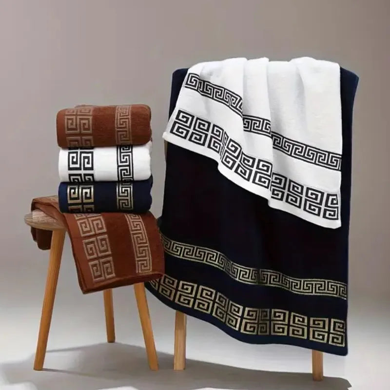 2Pcs Black Cotton Towels Set 34x74cm 70x140cm Embroidered Cotton Bath Towels High Absorbency Quick Drying Bathroom Towels Sets