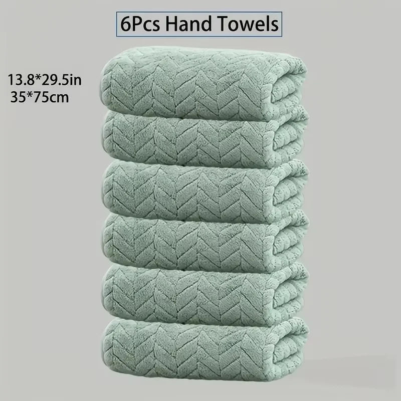 6Pcs Thick Coral Velvet Towel Set, Soft Quick Absorbent Hand Towel, Portable Sports Beach Towel, Ideal for Home Bathroom Gym Use