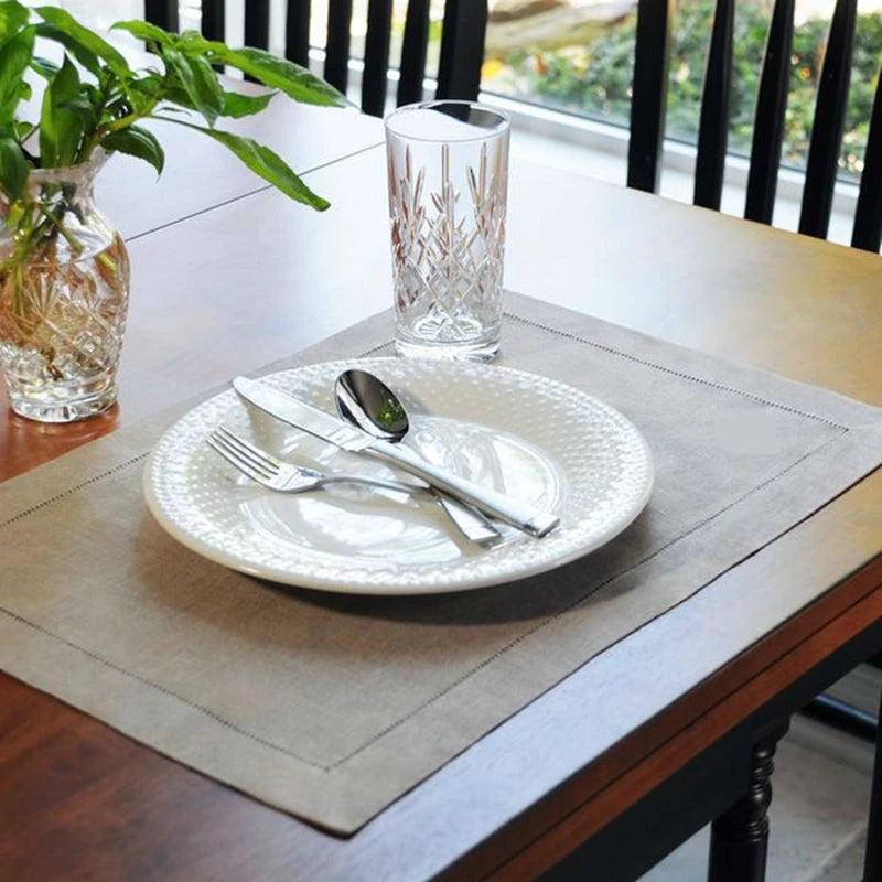 12 Pieces Hemstitched Linen Napkins Nature Color Dinner Napkins Washable Flax Cloth Place Mat