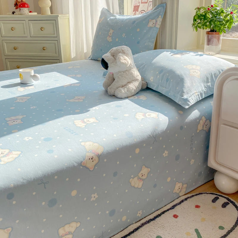 All Season Comfort 100% Cotton Flat Sheet , Soft Breathable Cute Cartoon Print Top Sheet, Wrinkle Resistant Fade Resistant