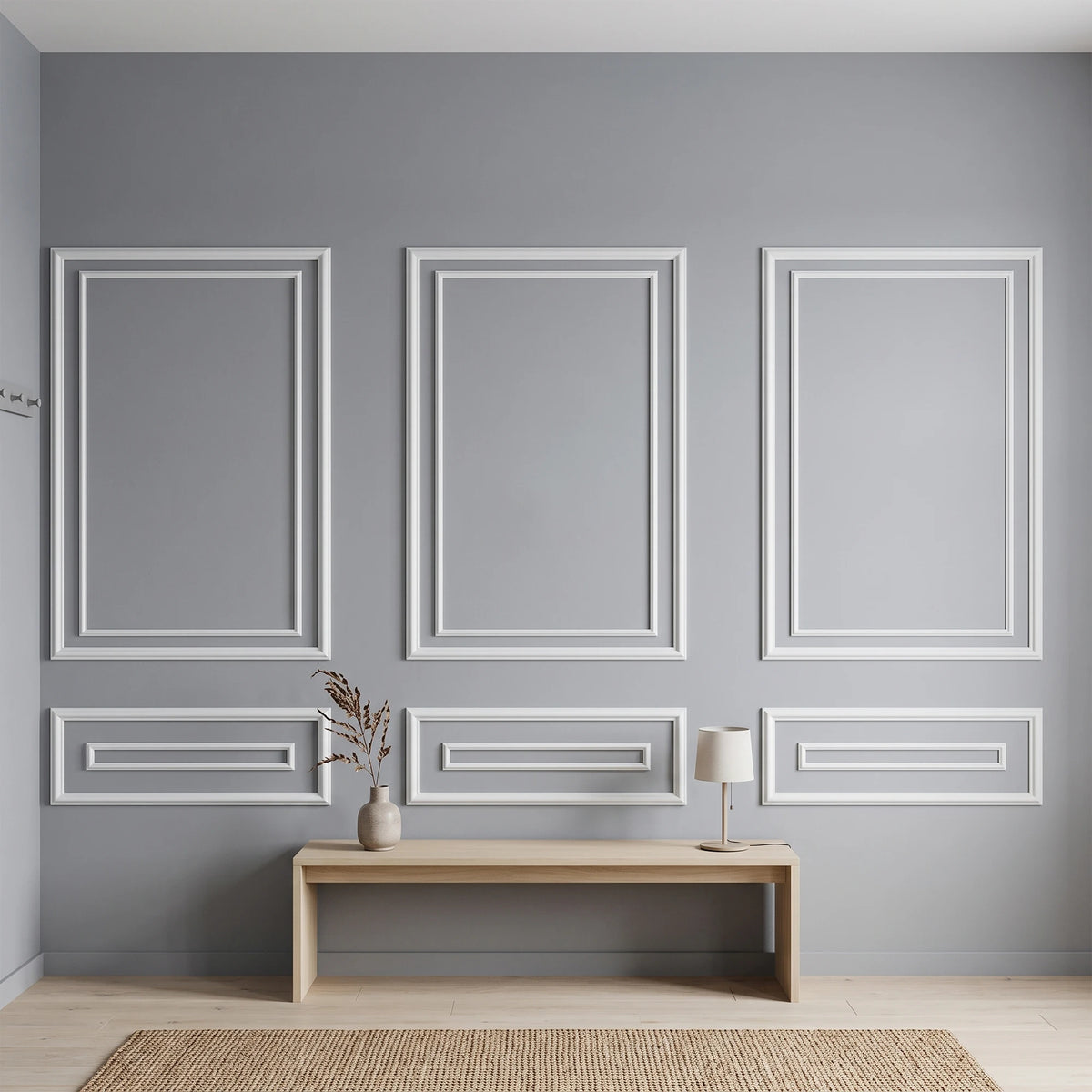 Wall Molding Kit Inner and Outer Layer Double Frame Style 3 Sets Pre-Cut Wainscoting Panels, Peel and Stick Self-Adhesive Accent Wall Trim, Ready-to-Assemble Wall Decor for Living Room Bedroom Office Apartment Dorm