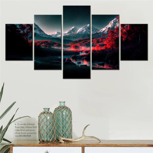 5 Pieces Canvas Wall Arts Landscape Poster Painting Nature Dramatic Scenery Wallpaper Colorful Interior Artwork Framework