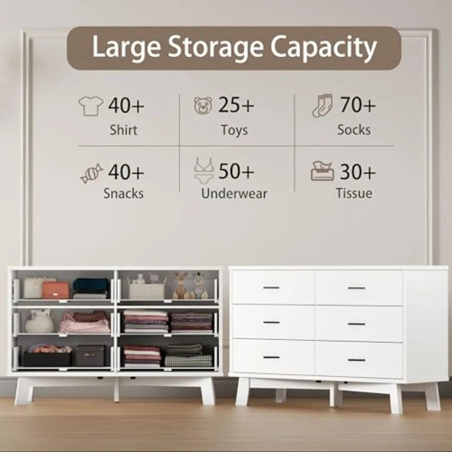 Dresser for Bedroom, 6 Drawer Wide Modern Chest of Drawers with X-Shaped Sturdy Base, Wood Double Dresser Closet Clothes Storag