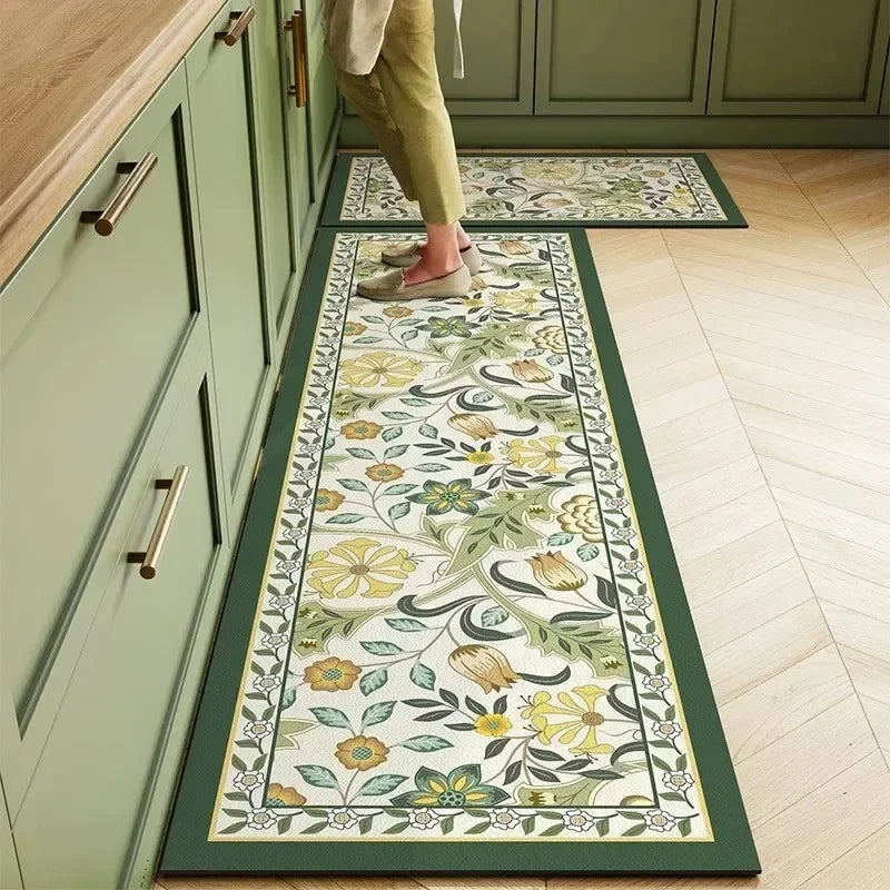 Carpet for Kitchen Floor Mat Pvc Leather Waterproof Non-slip Long Rug Oil-proof Foot Mats Pink Flower Home Decoration Rugs