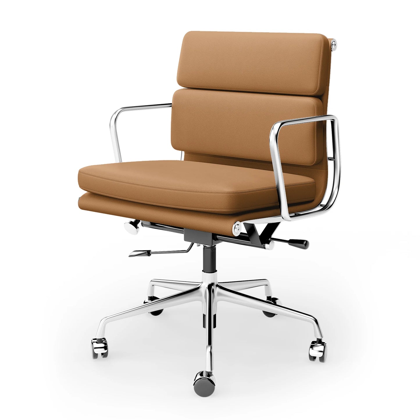 Mid Back White Soft Pad Office Chair Genuine Leather Executive Desk with Lumbar Support Ergonomic Computer Chair