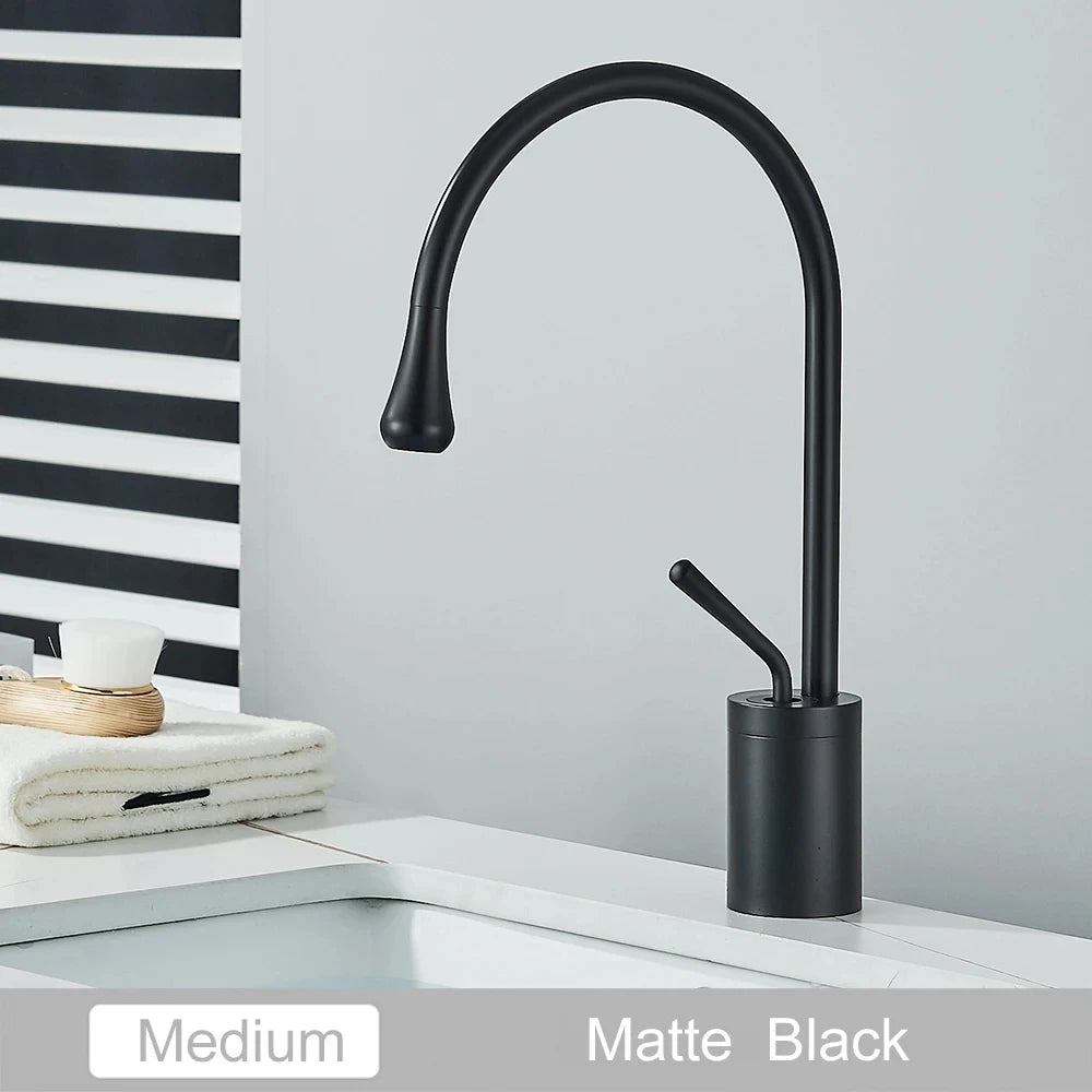 Brushed Golden Brass Art Basin Faucet Bathroom Washbasin Hot Cold Tap 360 Swivel Waterfall Gold Tall Model Mixer Deck Mounted