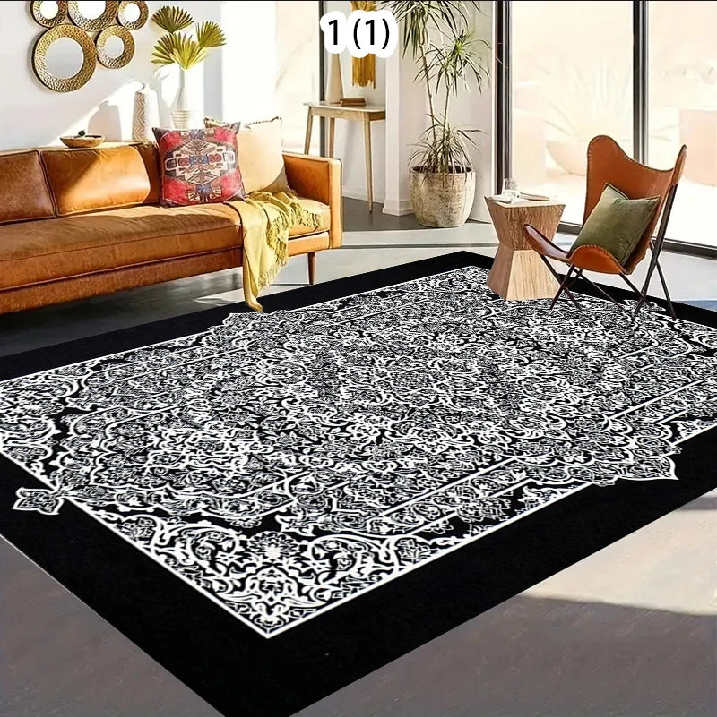 Retro Black Persian CARPET LIVE ROOM Luxury Home Decoration Bedroom Large Area Rugs Easy Cleaning Non-slip Floor Mats Bedside