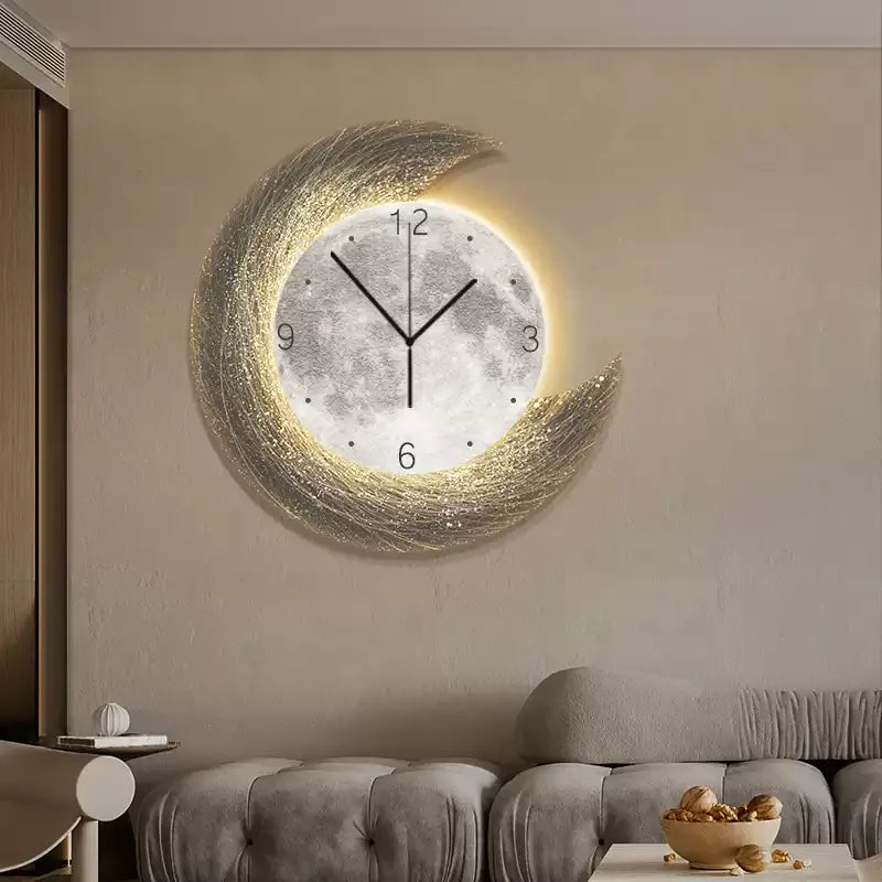 Moon Phase Wall Clock With Built-in LED Light Modern Silent Living Room Decor Creative Home Wall Clocks For Dining Room