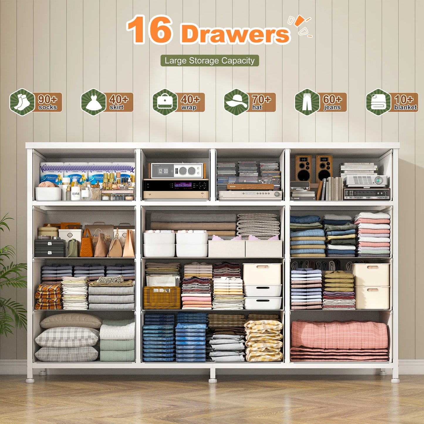 EnHomee 47 Inch Wide 13 Dresser with Fabric Drawer and Wood Top, TV Stand for Bedroom Living Room Hallway or Apartment