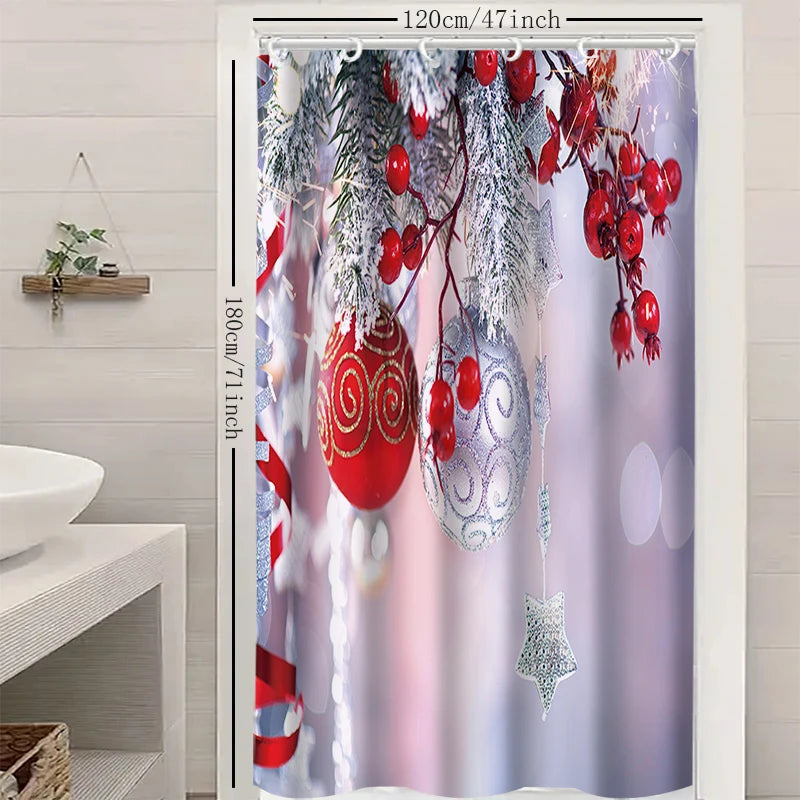1pc Christmas hanging ball Shower Curtain with Metal Grommets, Polyester Bath Curtain Widow Curtain Bathroom Decor & Accessories