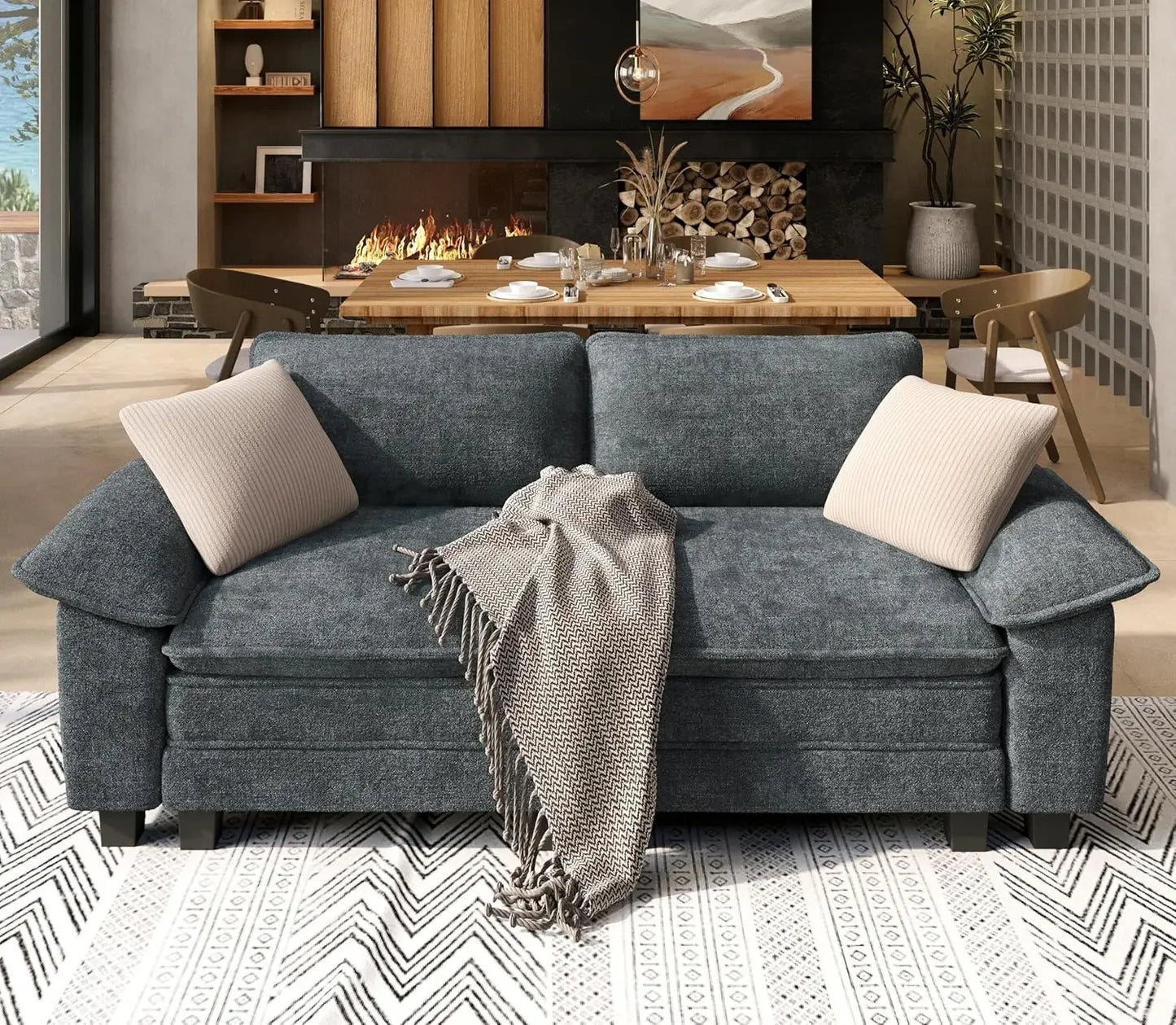 Modular Loveseat Cloud Sofa, 87.5'' Oversized Chenille Sectional Couch with Wider Armrest and Pillow, 2 Seat, Customized