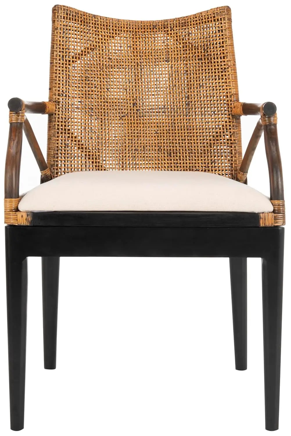 Home Collection - Gianni Brown & Black Solid Wood Rattan Arm Chair, Tropical Coastal Accent Seating for Living Room, Customized