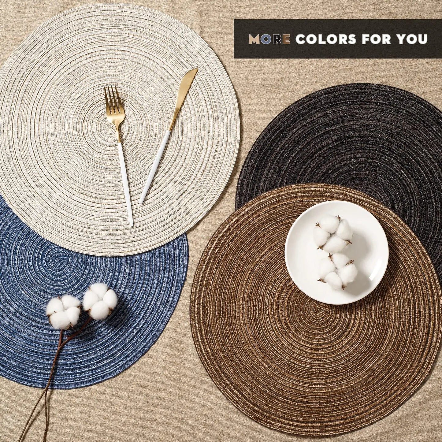 Round Braided Placemats Set of 4 Place mats for Dining Tables Woven Heat Resistant Table Mats