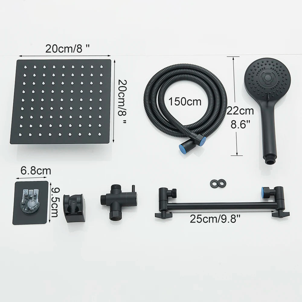 Chrome High Pressure Rainfall Shower Head/Handheld Combo with Extension Arm 6 Settings Handshower Height/Angle Adjustable