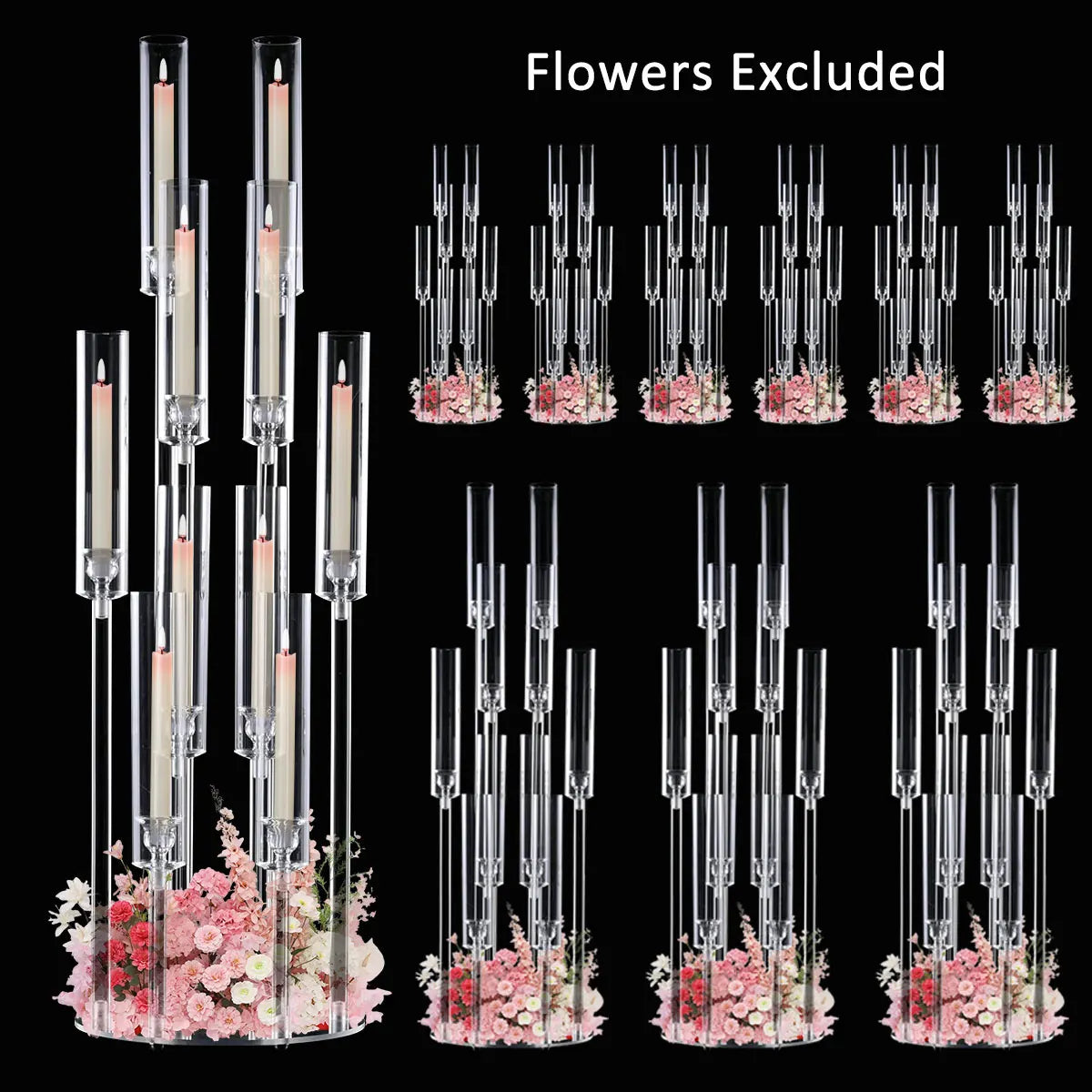 10Pcs Acrylic Candelabra 10 Arm Clear Candle Holder Table Centerpiece Home Decoration