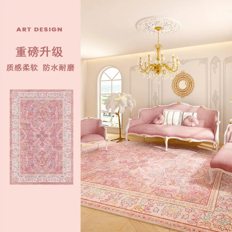 Pink Living Room Carpet Light Luxury High-end Persian Bedroom Bedside Rug Large Area Retro Velvet Cloakroom Floor Mat Ковер 양탄자