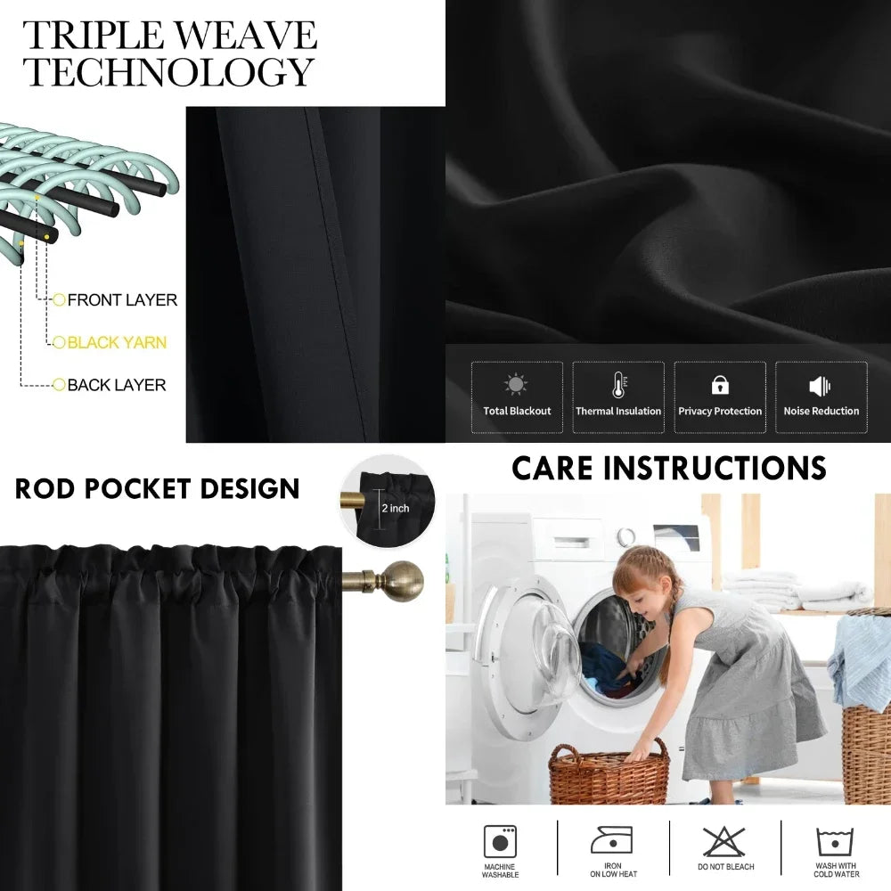 1 Panel Blackout Curtains Light Reducing Thermal Insulated Grommet Black Out Curtains Panels Drapes for Living Room Bedroom