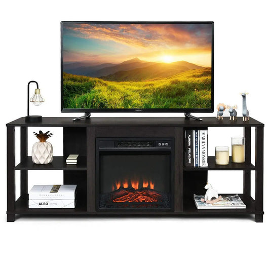 3-Tier TV Stand Storage Wood Entertainment Center 65 Inch Console 18" 1400W Electric Fireplace, Customized