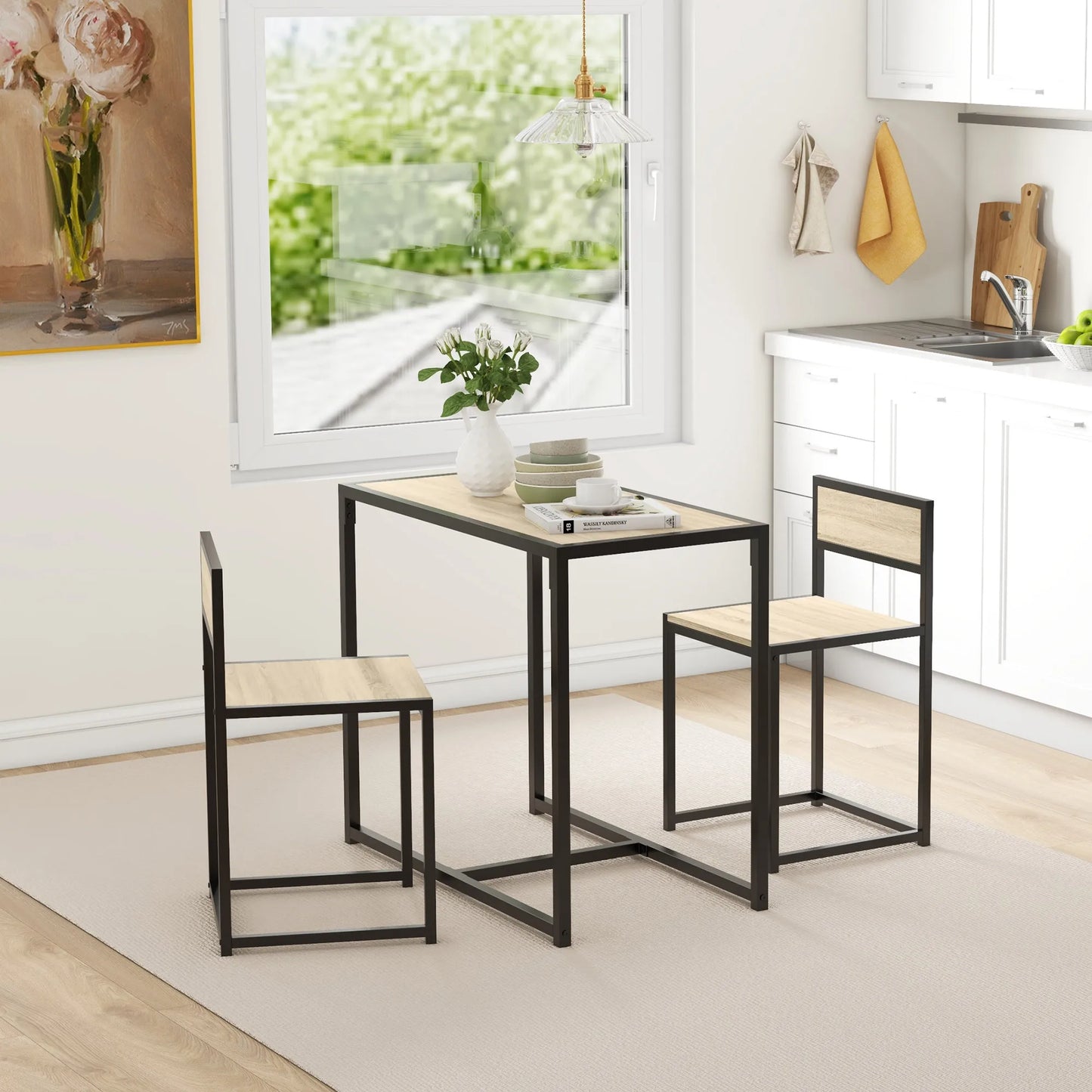 Homcom Small Dining Table Set for 2, Kitchen Table and Chairs Set, Compact Dining Sets for Small Spaces, Oak