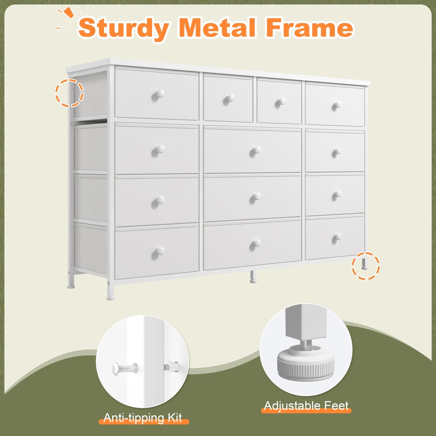 EnHomee 47 Inch Wide 13 Dresser with Fabric Drawer and Wood Top, TV Stand for Bedroom Living Room Hallway or Apartment